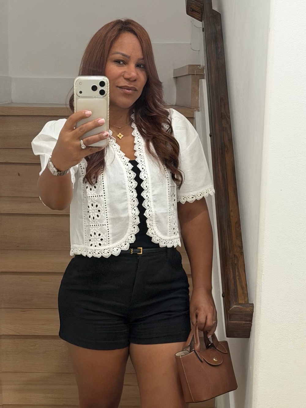 White Eyelet Tie-Front Crop Top - Picture 3 of 5
